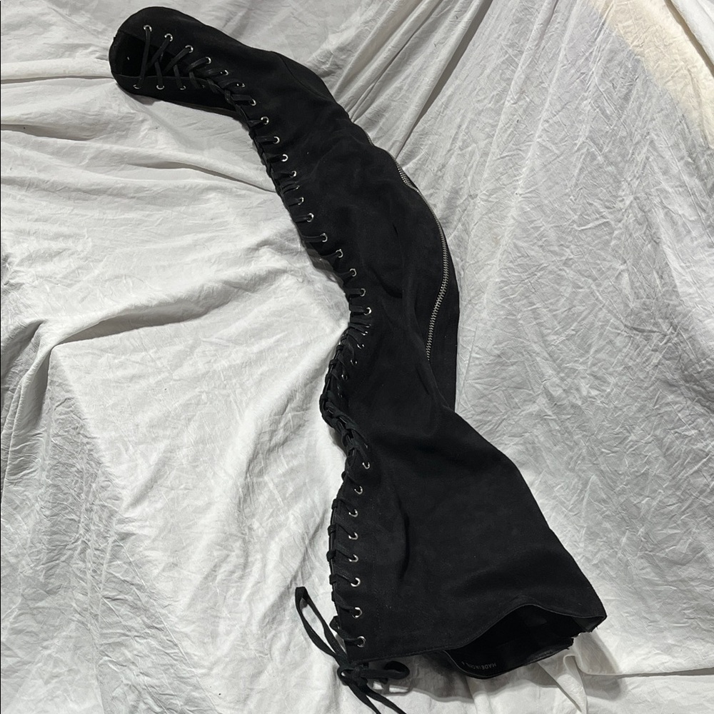 Suede Black Over-the-Knee Lace-Up Boots